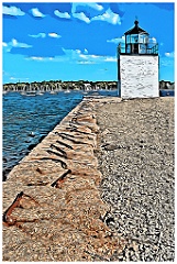 Derby Wharf Light Along Salem Harbor - Digital Painting